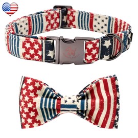 Elegant little tail Independence Dog Collar, July 4th American Flag Bowtie Dog Collar, Hoiday Pet Cute Puppy Bowtie Gift Pet Collar for X-Large Dogs