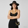 Tisancy Women's Fedora Hat and Metal Chain Crossbody Handbag Set,Black