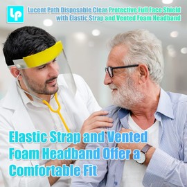 Lucent Path 10 Packs Disposable Clear Protective Full Face Shield with Elastic Strap and Vented Foam Headband