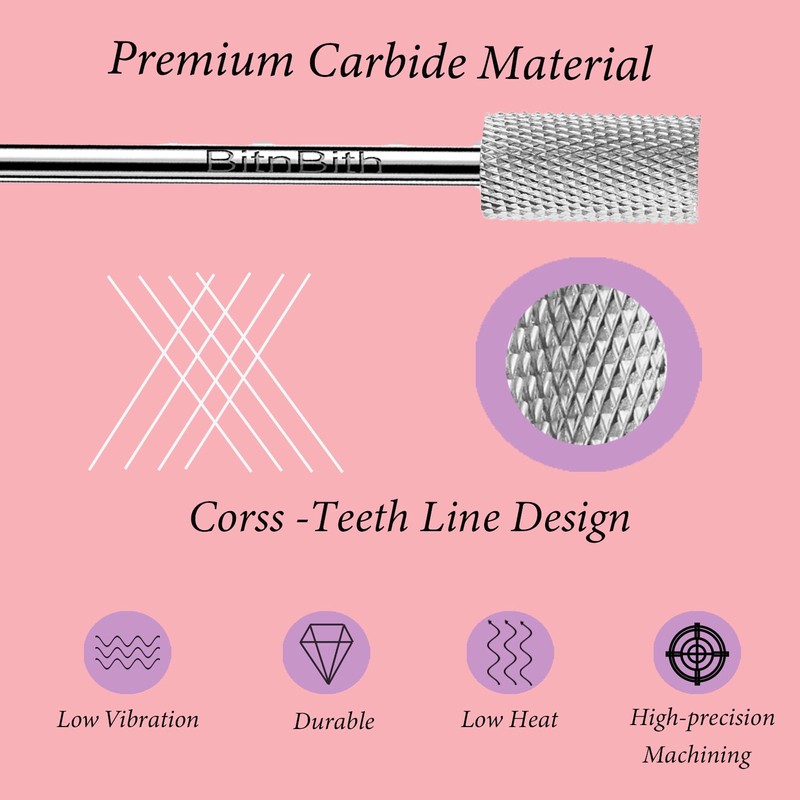 BITNBITH Nail Drill Bit 3/32", Tungsten Carbide Cylinder Barrel Efile