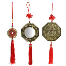 MDLUU 3 Pcs Bagua Mirror Feng Shui Ornaments, Guardian Lion Biting A Sword, Ancient Coins with Chinese Knot Tassel, Lucky Charm for Gifts, Home Protection, Car Decor