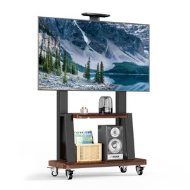 Mobile TV Stand Rolling TV Cart with Wheels for 32-75 Inch Flat/Curved Led/LCD/OLED Portable Floor TV Stand with Shelf, Height Adjustable Heavy-Duty Holds up to 180lbs,Max VESA 600 * 400mm (Black)