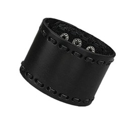 Coolla Adjustable Men Genuine Leather Bracelet Wristband Wide Cuff-Black Sl2864