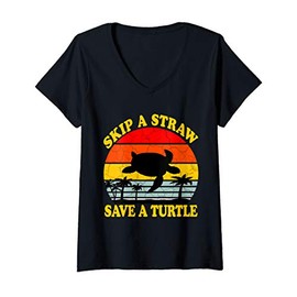 Womens Skip A Straw Save A Turtle Gift V-Neck T-Shirt