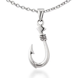 Velvy rm253 Silver 925 Fish Hook Men's Women's Pendant Necklace, Sterling Silver, No Gemstone