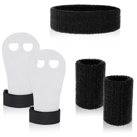 WORSETUY 5 in 1 Sports Gymnastics Grip Wristbands Wrist Straps Set, Including 2 Wristbands+2 Wrist Guard Straps+1 Headband, Gymnastics Hand Grips Wristbands Sets Hand Grip Protector for Kids Fitness