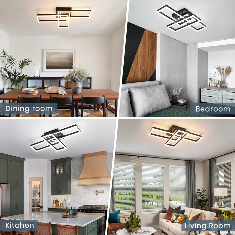 EIDISUNY Modern Led Ceiling Light Fixtures, Black Flush Mount 3-Square