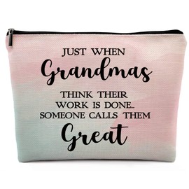 Dwept Just When Grandmas Think Their Work is Done Makeup Cosmetic Bag,Promoted to Great Grandma Linen Makeup Travel Toiletry Bag,Pregnancy Announcement Cosmetic Bag Gifts for New Great Grandma