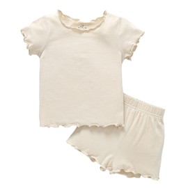 Zanie Kids Toddler Pajamas for Boys Girls Summer Baby Short Sleeves Pjs Cotton Sleepwear Viscose Made from Bamboo Khaki 9-12 Months