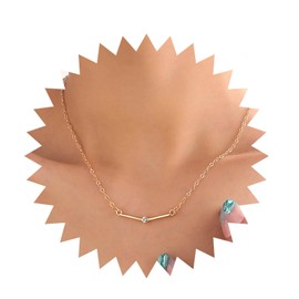Cimenexe Bohemian Crystal Choker Necklace Gold Cz Bar Pendant Necklace Small Crystal Collar Necklace Minimalist Horizontal Bar Necklace Jewelry for Women and Girls Gifts