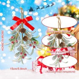 Christmas Mistletoe Decoration - Red Bow & Red Berries Christmas Ball Ornaments, Real Natural Pine Cones,Kissing Ball Artificial Dry Leaf Hanging Decoration Mistletoe Herb for Door Tree