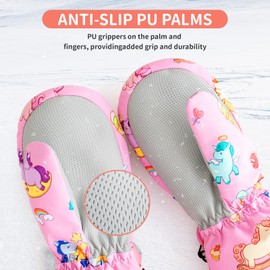 Caudblor Kids Mittens for Age 2-4,5-7,8-10,Pink Toddler Waterproof Long Cuff Winter Mittens Gloves for Girls, Little Girl Fleece Lined Snow Mittens, Lightweight Childrens Mittens for Skiing,Skating