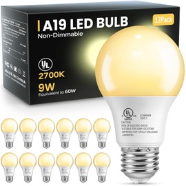 VOLIVO 12 Pack LED Light Bulbs, 60 Watt Equivalent A19 LED Bulb, Soft White 2700K, 9W E26 Standard Base, UL Listed 800 Lumens 120V, Non-Dimmable, Energy Saving Lightbulbs for Bedroom Indoor