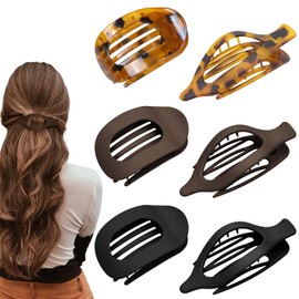 6Pcs Flat Hair Clips for Women,Strong Hold Non-Slip Hair Claw Clips for Thick/Thin Hair,Curved Design Hair Accessories for Women and Girls
