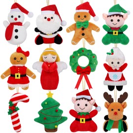 Fovths 12 Pieces Christmas Mini Stuffed Animals 5.7 Inch Snowman Santa Elk Elf Christmas Tree Hanging Plush Toys Tiny Plush Dolls for Christmas Party Favors Gift Key Chain