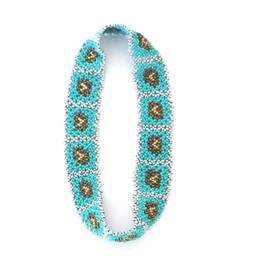 Native American Pattern Elastic Stretch Seed Bead Beaded Headband Hair Accessories (Turquoise Squares)