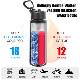 Volhoply 650 ml Stainless Steel Drinking Bottle, Two Packs, Double-Walled Vacuum Insulated Thermos Flask with Straw, Metal Water Bottle, BPA-Free Thermos Flask for Children, Sports, School, Outdoor