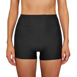 SHEKINI Women Swim Shorts Tummy Control High Waisted Boyshorts Full Coverage Bathing Suit Bikini Bottoms, Black, X-Large
