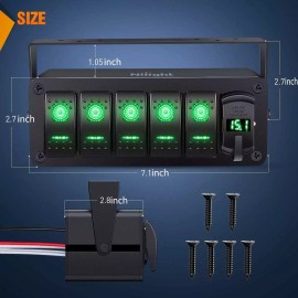 Nilight 5Gang Aluminum ON/Off Rocker Switch Box w/ QC 3.0 Dual USB Charger Voltmeter