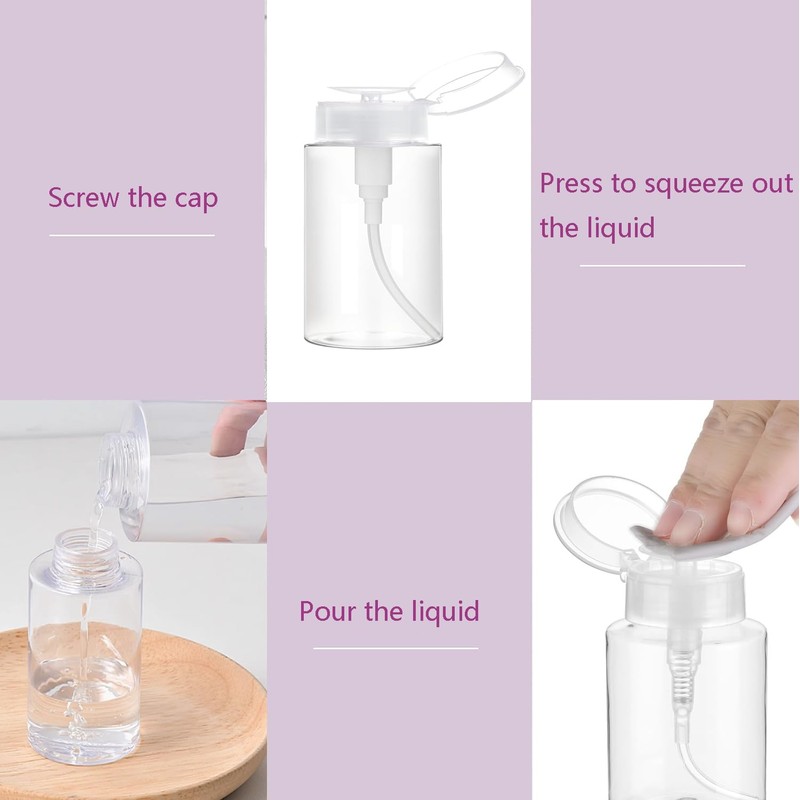 Push Down Pump Dispenser, 6.8oz Clear Pump Bottles with Alcohol,