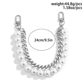 Jascatin Double Layer Pearl Bag Chain Strap Short Purse Handle Replacement Metal Chain Pearl Handle Strap Shoulder Chain for Purse Bags Women (Silver)