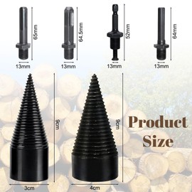 Herbst Set of 2 Wood Splitter Screw Cone Set with 4 Drill Handles, 42 mm + 32 mm Drill Cone, Wood Splitter, Wood Splitter, Wood Splitter for Drill
