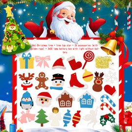 LPAOIS Felt Christmas Tree, DIY Christmas Tree Set Felt Children with 3 m30 LED Felt Christmas Tree with 27 Pieces Ornaments Door Wall Hanging Decor Felt Tree Christmas for Children Gift