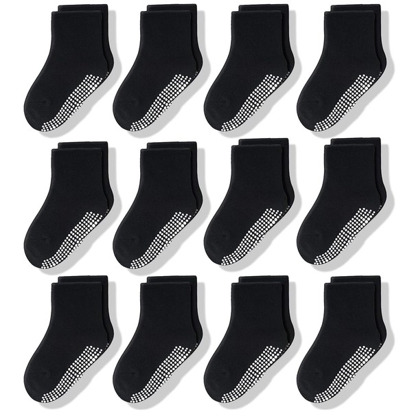 CozyWay Toddler Socks With Grippers Non Slip Crew Grip Socks
