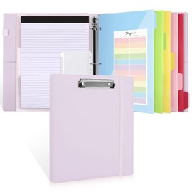 SKYDUE 3 Ring Binder with Clipboard,1 Inch Binder, 13.2" × 10.2" PU Clipboard Binder with Notepad & 5 Dividers with 10 Pockets, Labels, Clipboard Folder Great for School Office (Purple)