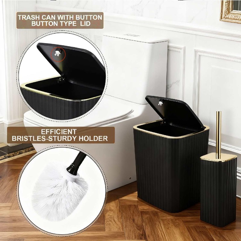 Bathroom Accessory Set with Shower Curtain and Rugs 23Pcs, Black