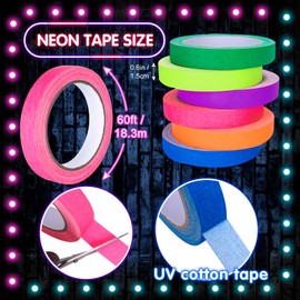 Whaline 6 Colors Neon Gaffer Cloth Tape, Fluorescent Rainbow Color UV Blacklight Glow in The Dark Tape for UV Party (0.6 inch x 60 feet)