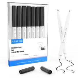 REALIKE Black Dual Tips Marker Pens for Cricut Maker 3/Maker/Explore 3/Air 2/Air Fine Point Pen Medium Calligraphy 7 Pens 1.0/0.4 Tips for Drawing Writing