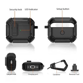 AirPods Pro 2nd Generation Case Cover 2022 with Lock Lid and Keychain Hook, Double Layer Dustproof Shock Resistant Rugged Case (Camo Gray)