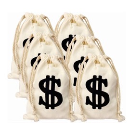 Pack Of 6 Money Bags, Geldsack, Geldsack MüNzbeutel, Coin Bag With Dollar Sign, GeldsäCkchen, Canvas Money Bag, Money Bag Costume For Scavenger Hunts, Western Cowboy Costume, 17 X 25 Cm, White