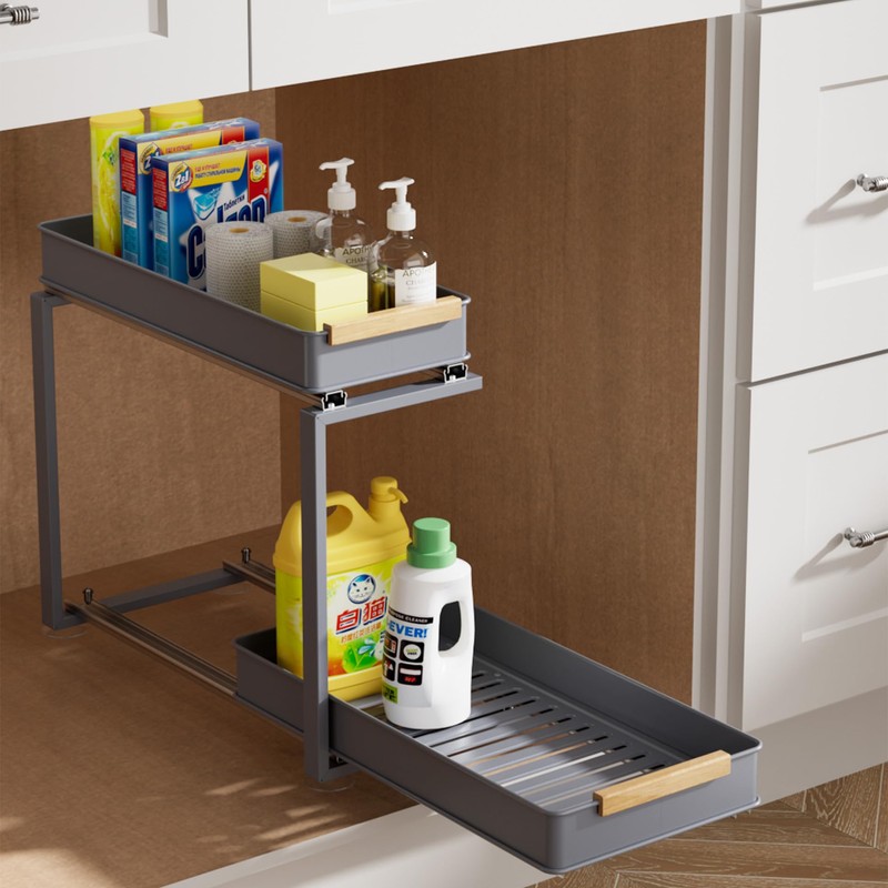 MEICCIPLUS Pull Out Under Sink Organizer, 2 Tier Slide Out