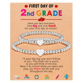 UPROMI First Day of 2nd Second Grade Bracelet, Back to School Bracelet Mommy and Me 1st First Day of School Bracelet Mom and Daughter Mother Daughter Matching Heart Bracelets Back to School Gifts