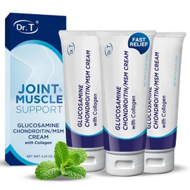 Dr. T Glucosamine Chondroitin Cream - Premium Formula with MSM and Collagen for Joint and Muscle Discomfort - Maintains Joint Strength, Flexibility & Muscle Mobility - 4.23 oz / 120g (3 Pack)