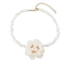 Vintage Flower Pearl Necklaces Earrings,French Camellia Charm Short Clavicle Chains White Rose Choker Fashion Statement Spring Summer Necklace Earrings Jewelry for Women (White)
