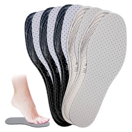 5 Pairs Unisex Breathable Cushioning Shoe Insoles Thin Shoe Pads Inserts Ultra Soft Walking Comfort Double Layer Latex Foam Perforated Insole Fit in Any Shoe for Men 7-11 Woman 1-8 (Black, White)