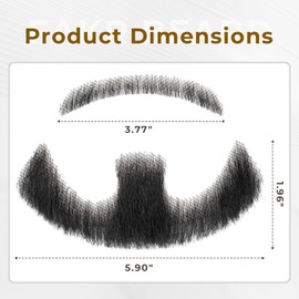 Wodelanle Fake Beard Realistic Mustache 100% Human Hair Full Hand Tied Facial Hair Black Fake Mustache Goatee Lace Invisible Fake Beards for Entertainment Party Drama Movie Makeup