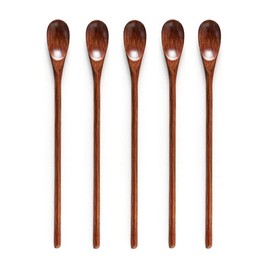 SITEDAN Muddler Spoon Wooden Dessert Spoon, Ice Cream Spoon, Small, Coffee Spoon, Lotus Spoon, Cute, Stylish, Commercial Use, Beverage Store, Home Use (D-5 Pieces)