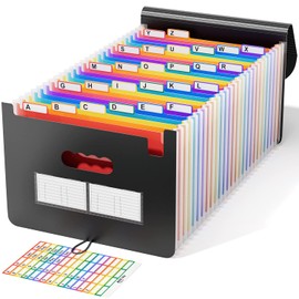 ABC life 26 Pockets Accordion File Organizer, Expanding File Folders, Portable Monthly Bill Receipt Organizer with Colorful A-Z Tabs, Desktop Folders Letter A4 Paper Document Storage for Home Office