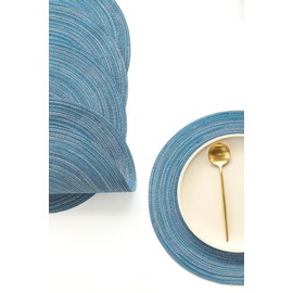Floroom 15 Inch Round Braided Placemats Set of 4, Washable Heat Resistant Cotton Polyester Circle Place Mats for Kitchen Dining Table - Dusty Blue