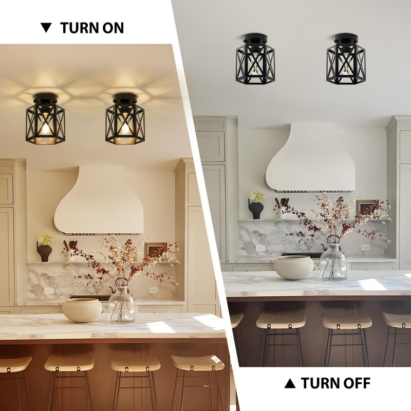 OTeedo 2 Pack Modern Semi Flush Mount Ceiling Light,Hexagon Flush