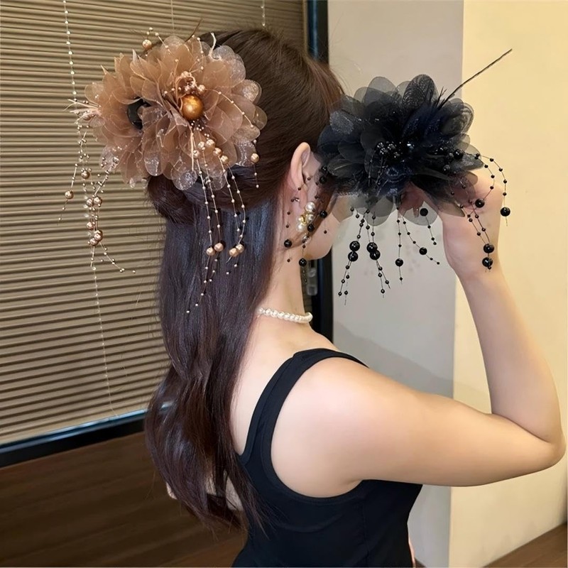 WENJESO Women's Shark Clip, Feather Hair Accessory, Peony Tassel, Hair