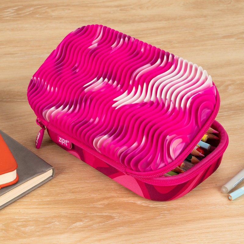 ZIPIT Wavy Pen Box, Pink Shapes, wavy
