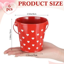meekoo Valentine Small Gift Buckets with Handle 4" Red Metal Sand Bucket Valentines Party Favor Candies Chocolate Gift Holder for Valentines Day Party(6 Pcs)