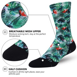 HUSO Cycling Socks, Men's Women's Cool Crazy Floral Crew Mid Calf Novelty Outdoor Hiking Mountain Biking Socks 4 Pairs (Multicolor, L/XL)
