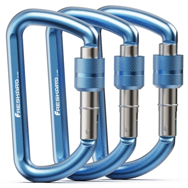 FresKaro Carabiner Clip Heavy Duty, Strong 12kN Screw-gate Aluminum Carabina,