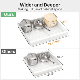 Wider Pull out Cabinet Organizer, Expandable(13.6"-24") Heavy Duty Peel and Stick Roll out Drawer for Pots and Pans, Adjustable Adhesive No Drill Screw Slide out Shelf Storage for Home Kitchen Pantry